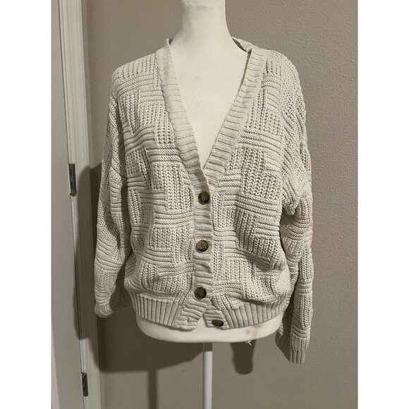 Womens Woods & Gray white-knit button-down casual  cardigan MEDIUM - Picture 1 of 7